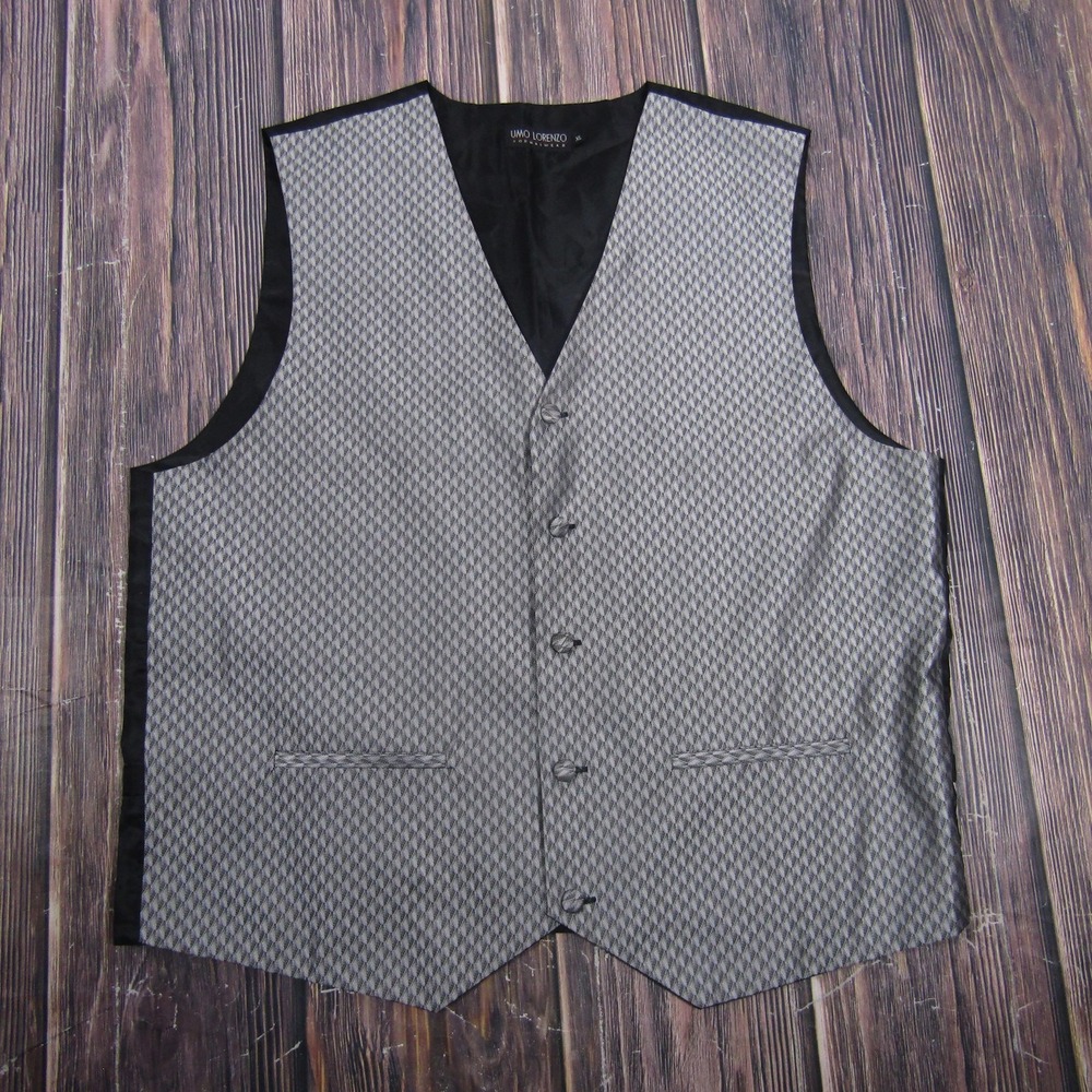 UMO LORENZO‎ Suit Vest Mens XL Gray Herringbone Formal Tuxedo Waistcoat 5-Button